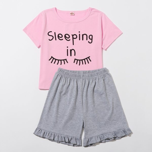 

Girls Eyelash And Slogan Graphic PJ Set, Multicolor