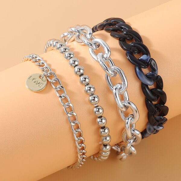 

4pcs Disc Round Bead Decor Bracelet, Multicolor