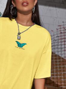 SHEIN Unity T-shirt Hewan Kuning Casual - Kuning - View 3