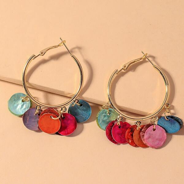 

Colorful Disc Charm Hoop Earrings, Multicolor