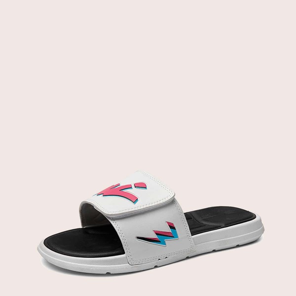 

Men Geometric Graphic Velcro Strap Slides, White