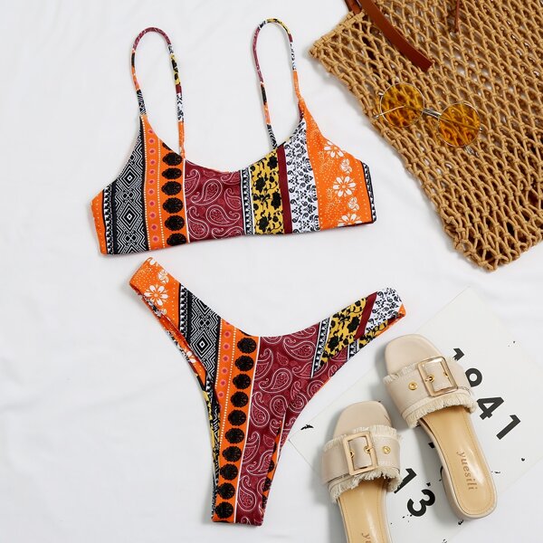 

Tribal High Cut Bikini Swimsuit, Multicolor