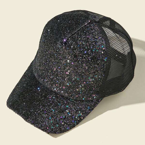 

Sequins Decor Baseball Cap, Black