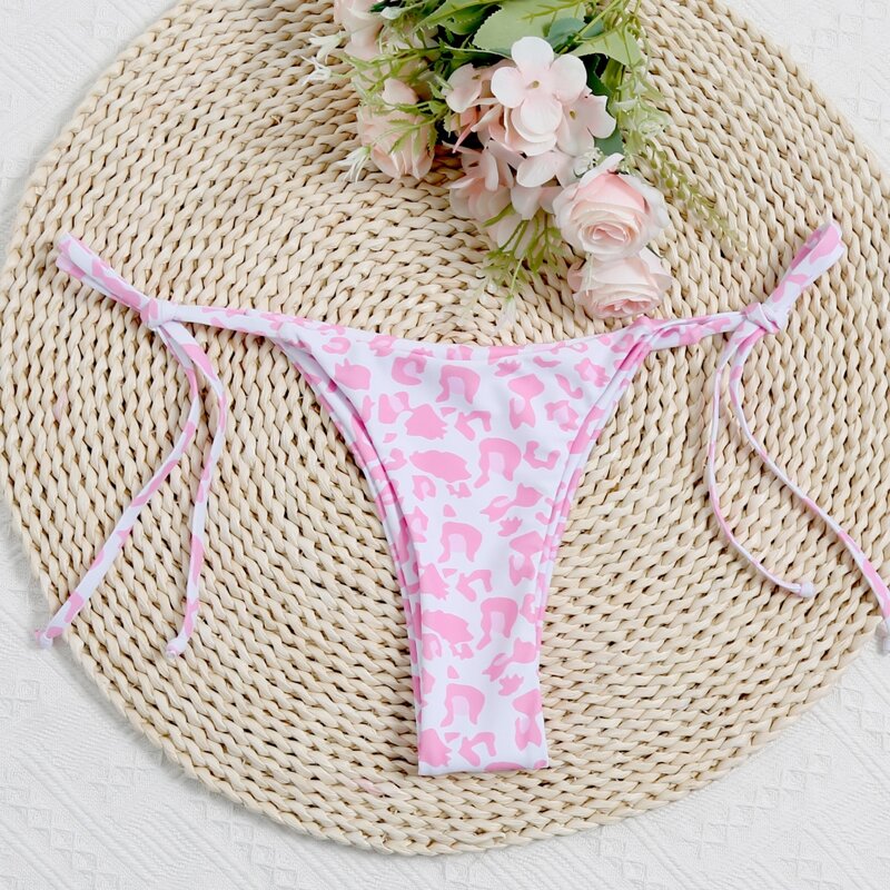 

Leopard Tie Side Bikini Thong, Pink