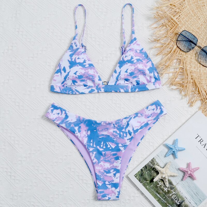 

Tie Dye Triangle High Cut Bikini Swimsuit, Multicolor