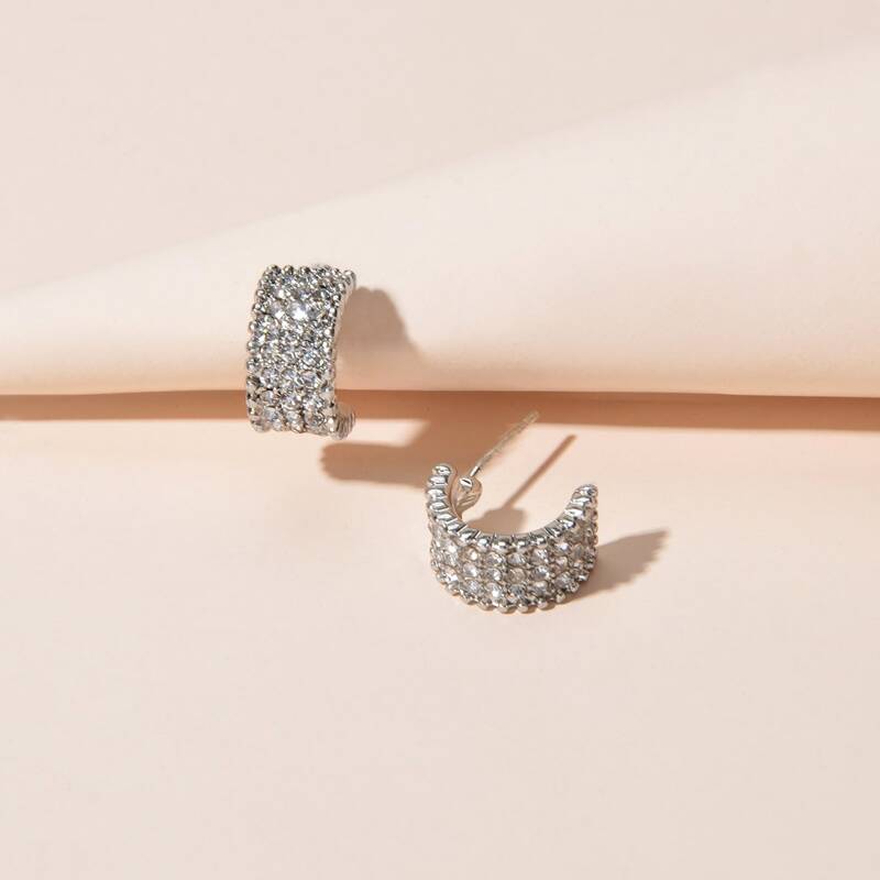 

Rhinestone Cuff Hoop Earrings, Silver