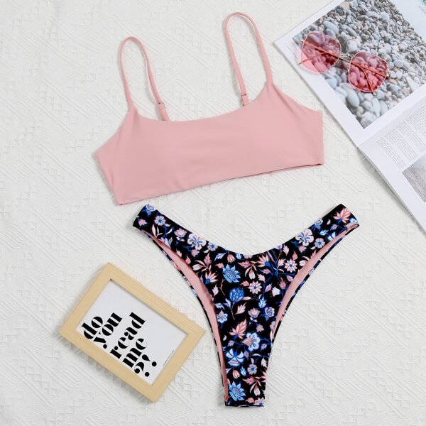 

Floral High Cut Bikini Swimsuit, Multicolor