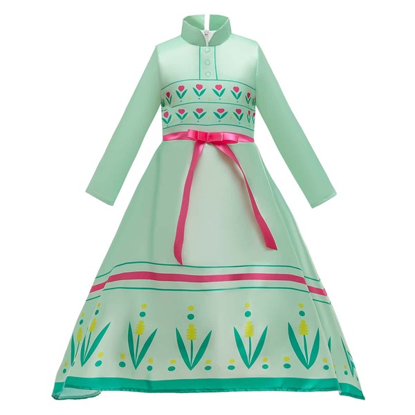 

Girls Floral Print Ribbon Bow Front Princess Dress, Mint green