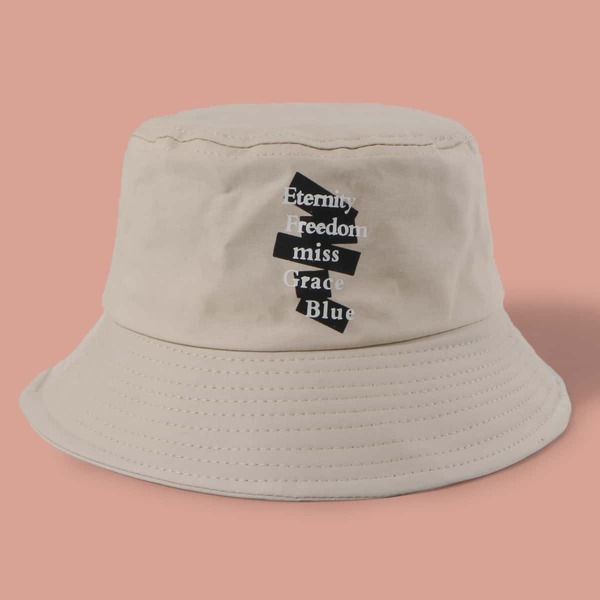 

Letter Graphic Bucket Hat, Beige