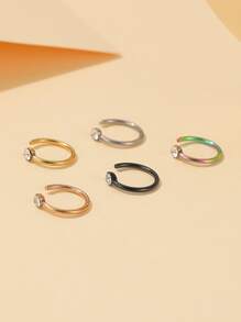 5pcs/set Stainless Steel, Rhinestone Decor Nose Ring For Women And Men, Punk Piercing, A Fashionable Body Jewelry Gift For Any Occasion, Stainless Steel Jewelry - Multicolor - View 2
