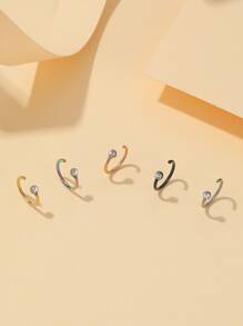 5pcs/set Stainless Steel, Rhinestone Decor Nose Ring For Women And Men, Punk Piercing, A Fashionable Body Jewelry Gift For Any Occasion, Stainless Steel Jewelry - Multicolor - View 3