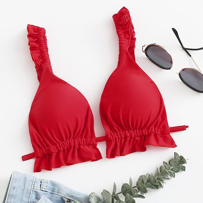 

Ruffle Trim Bikini Top, Red