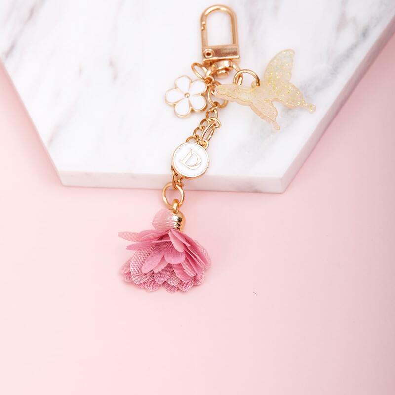 

Flower Charm Keychain, Pink