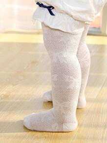 1 件装春夏季婴儿紧身裤透气蝴蝶结设计防蚊裤和长袜 - 白色 - 查看 2