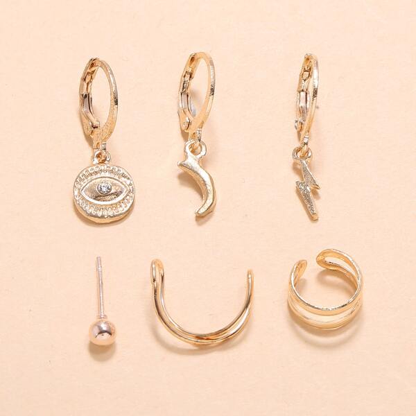 

6pcs Rhinestone Eye Decor Earrings, Gold