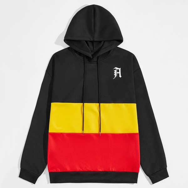 

Men Letter Graphic Colorblock Hoodie, Multicolor