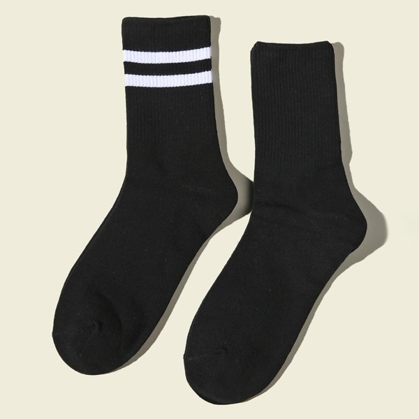 

2pairs Striped Pattern Socks, Black and white
