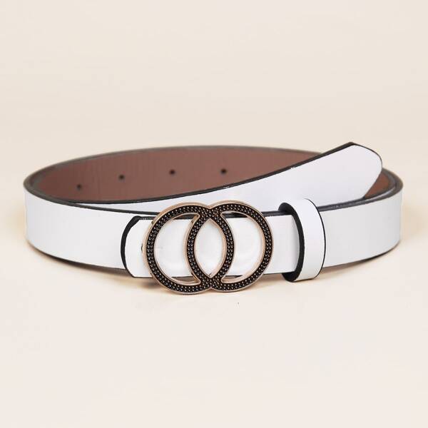 

Double Round Buckle Belt, White