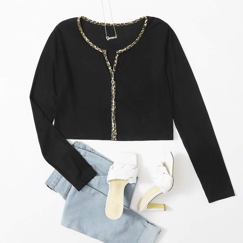 

Button Front Tee, Black