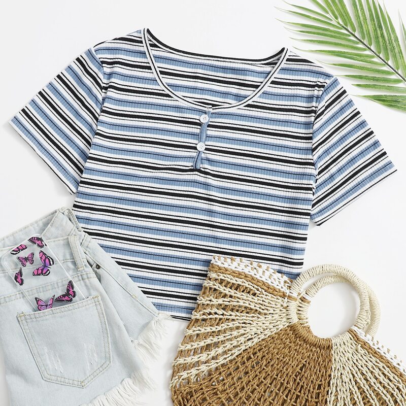 

Striped Henley Tee, Multicolor