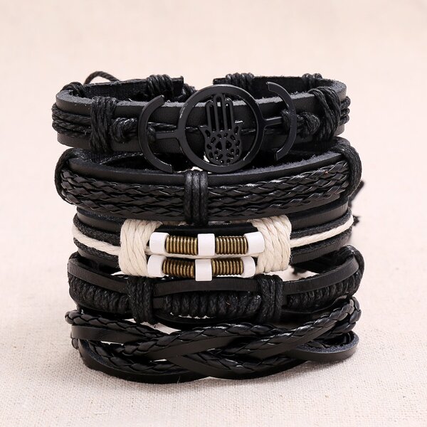 

Мужской плетеный браслет 5шт, Чёрный