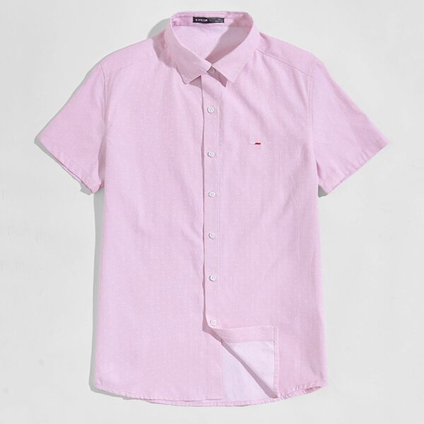 

Men Embroidery Detail Solid Shirt, Pastel baby pink