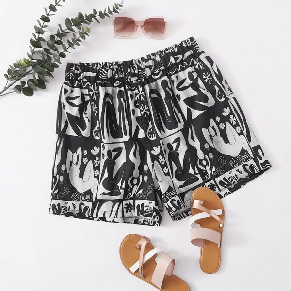 

Plus Abstract Painting Wide Leg Shorts, Black and white