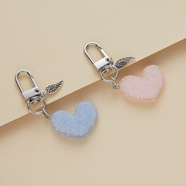 

2pcs Heart Charm Keychain, Multicolor