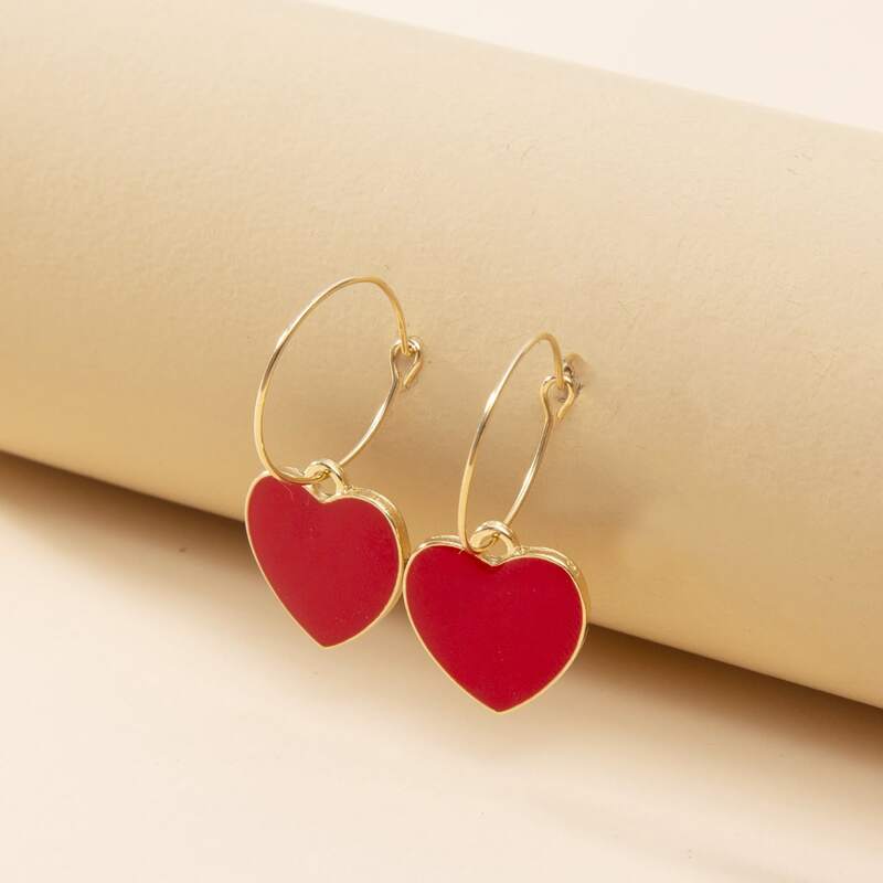 

Heart Charm Drop Earrings, Red