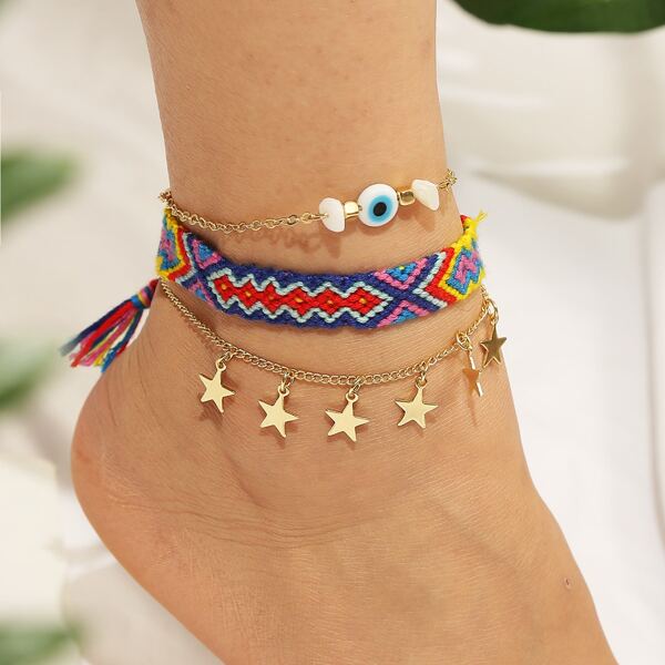 

3pcs Star Charm Anklet, Multicolor