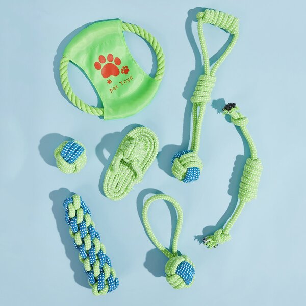 

7pcs Dog Braided Rope Chew Toy, Green