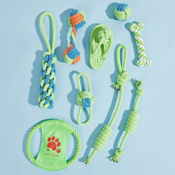 

9pcs Dog Braided Rope Chew Toy, Green