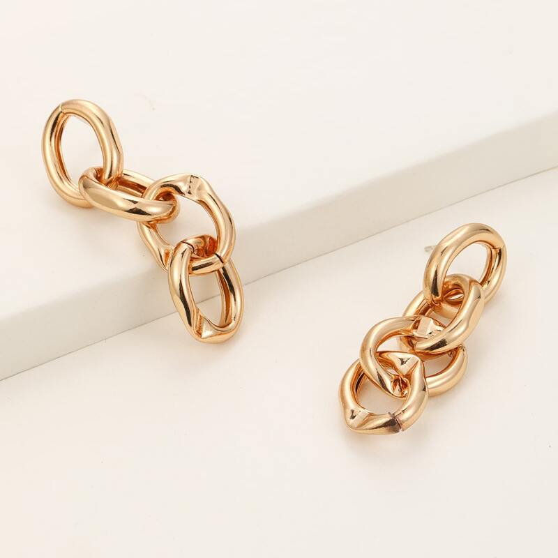 

Chain Design Drop Earrings, Gold