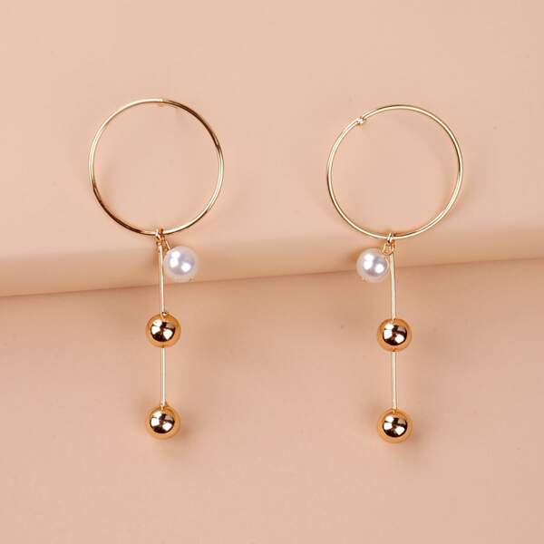 

Faux Pearl Round Drop Earrings, Gold
