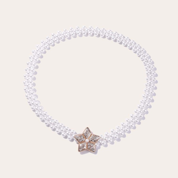 

Faux Pearl Beaded Belt, White