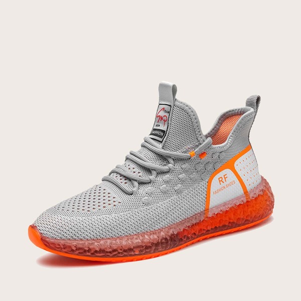 

Men Lace-up Front Knit Sneakers, Grey