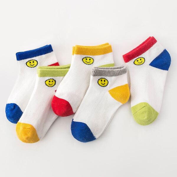 

5pairs Toddler Boys Emoji Pattern Socks, Multicolor