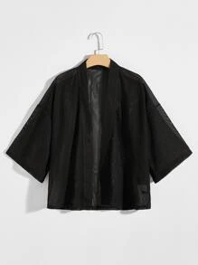 Manfinity RebelGame Men Drop Shoulder Open Front Sheer Mesh Shirt - Black - View 1