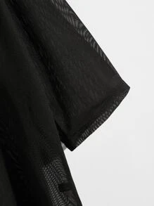 Manfinity RebelGame Men Drop Shoulder Open Front Sheer Mesh Shirt - Black - View 3