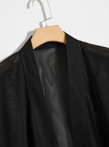 Manfinity RebelGame Men Drop Shoulder Open Front Sheer Mesh Shirt - Black - View 4