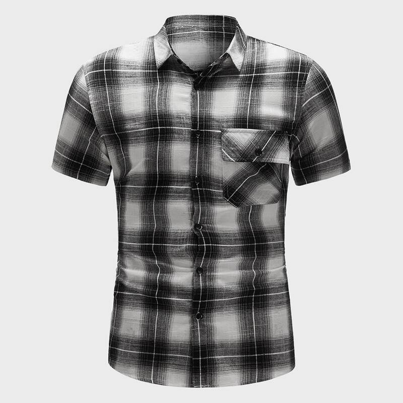 

Guys Plaid Flap Pocket Shirt, Black and white