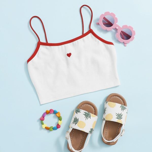 

Girls Embroidery Heart Ringer Cami Top, White