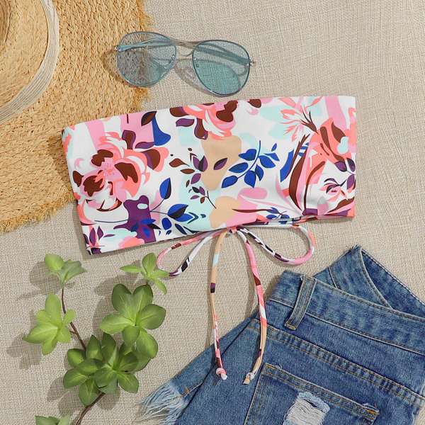 

Botanical Print Bandeau Bikini Top, Multicolor