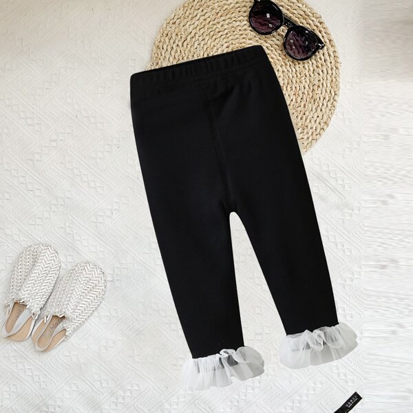 

Baby Girl Mesh Trim Pants, Black