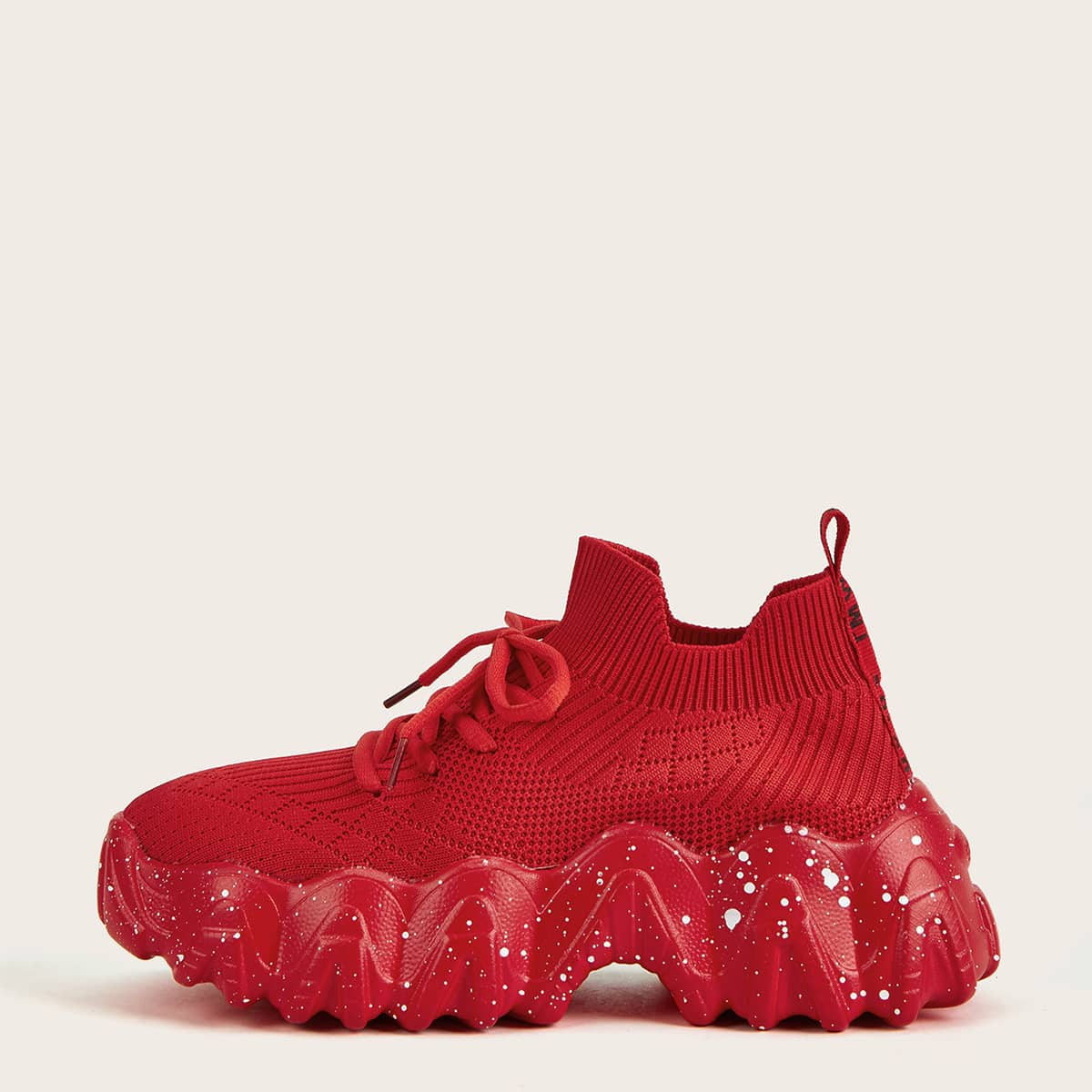 

Knit Lace-up Front Wide Fit Sneakers, Red