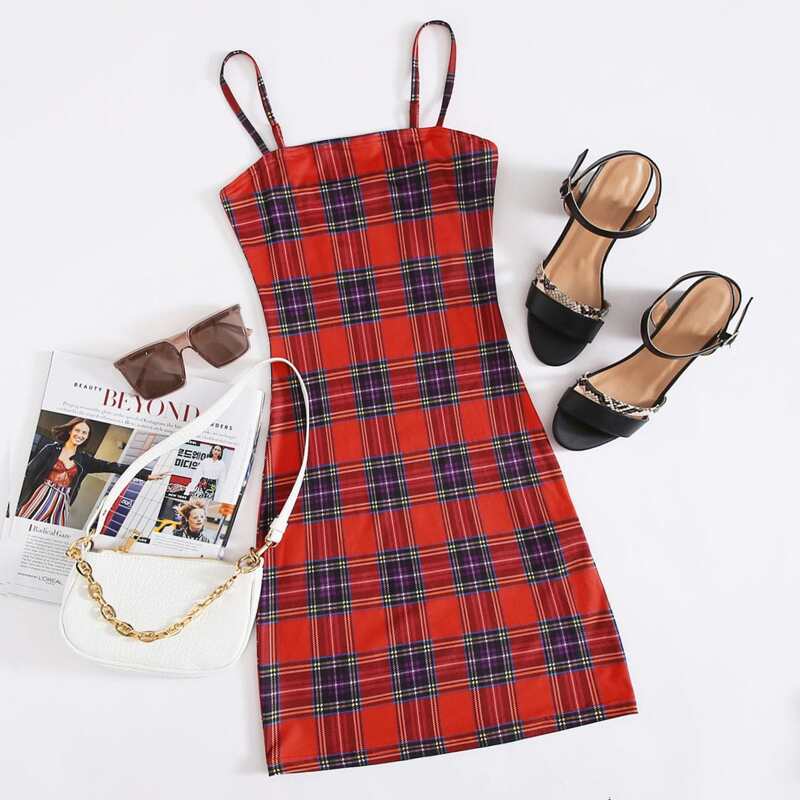 

Tartan Print Bodycon Dress, Red