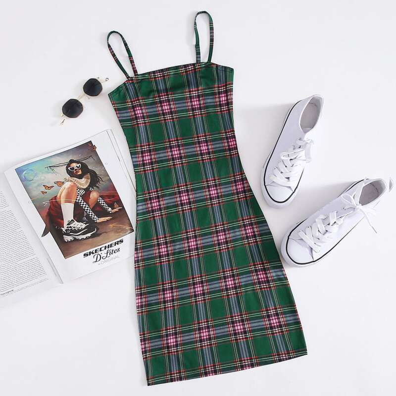 

Tartan Print Bodycon Dress, Green