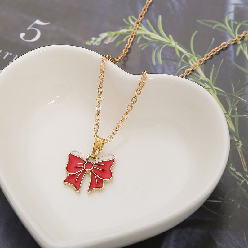 

Bow Pendant Necklace, Red