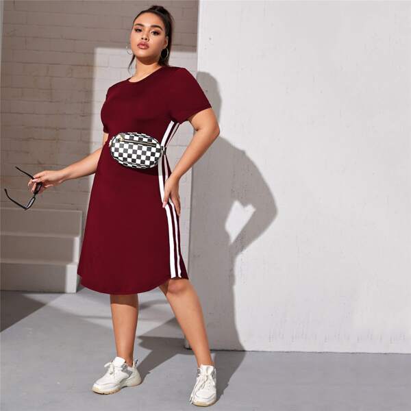 

Plus Side Stripe Fitted Dress, Maroon