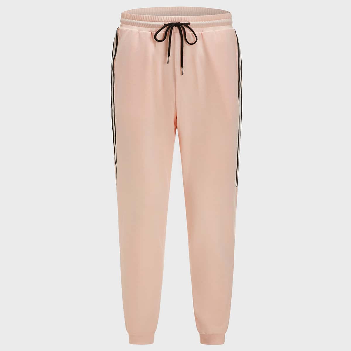 

Guys Striped Tape Side Drawstring Waist Sweatpants, Apricot